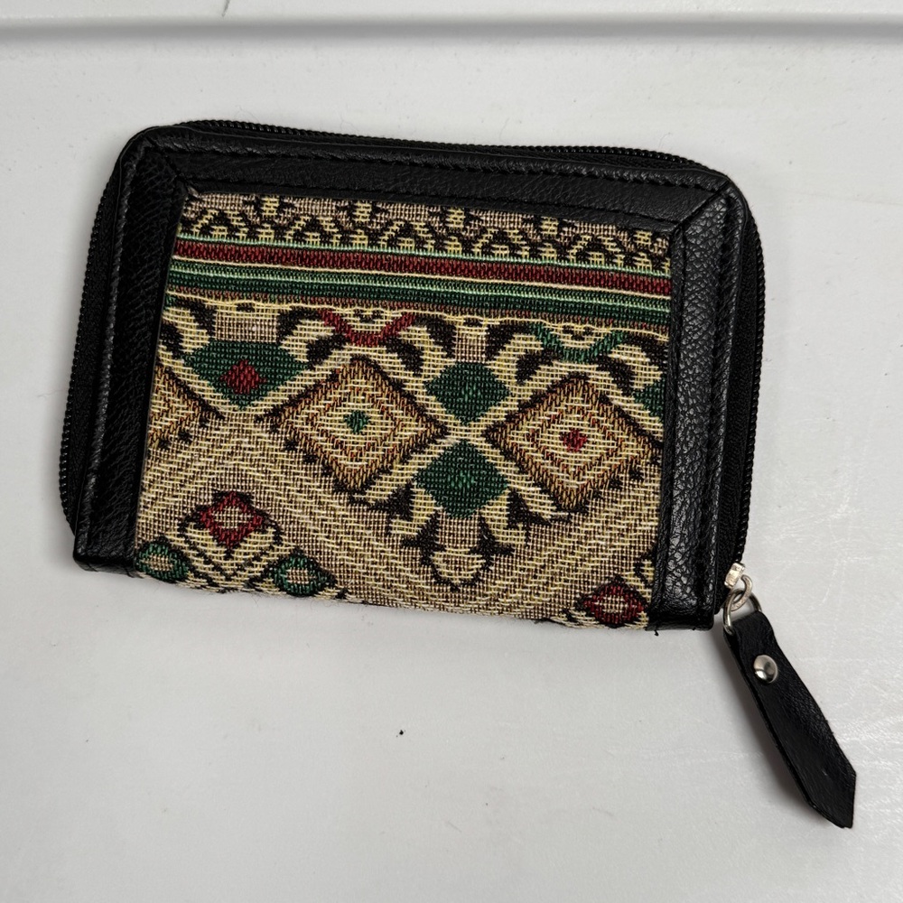 Canyon Sky Southwestern Embroidered Wallet Black Leather Coin Purse w Card Slots